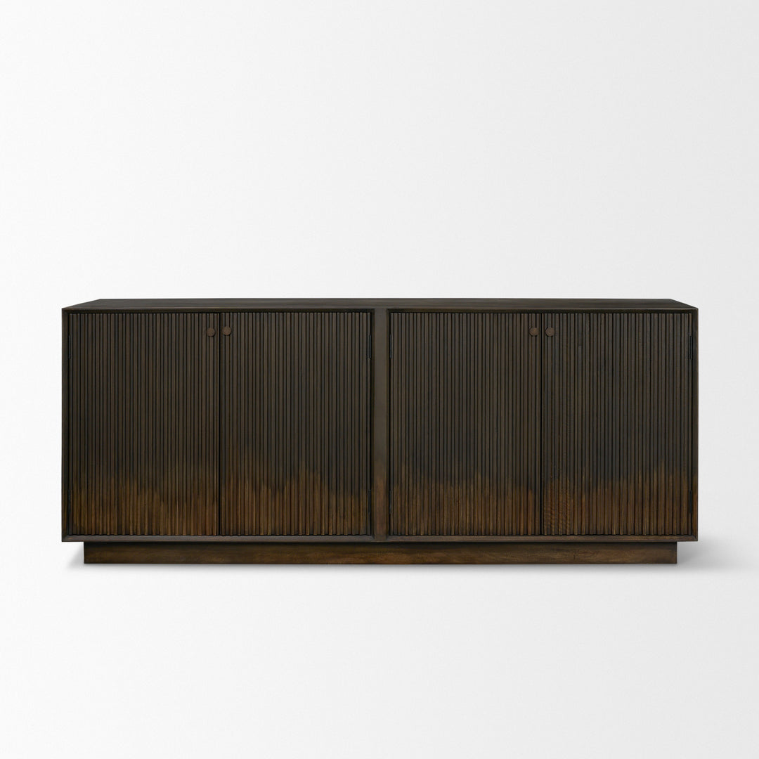 Cinder Distressed Dark Brown Wood Reeded 4-Door Closed Sideboard