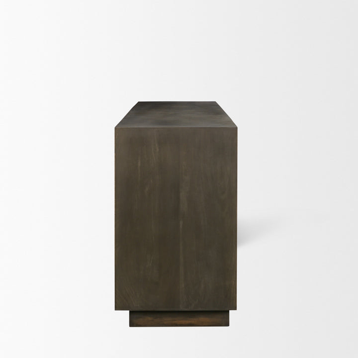 Cinder Distressed Dark Brown Wood Reeded 4-Door Closed Sideboard