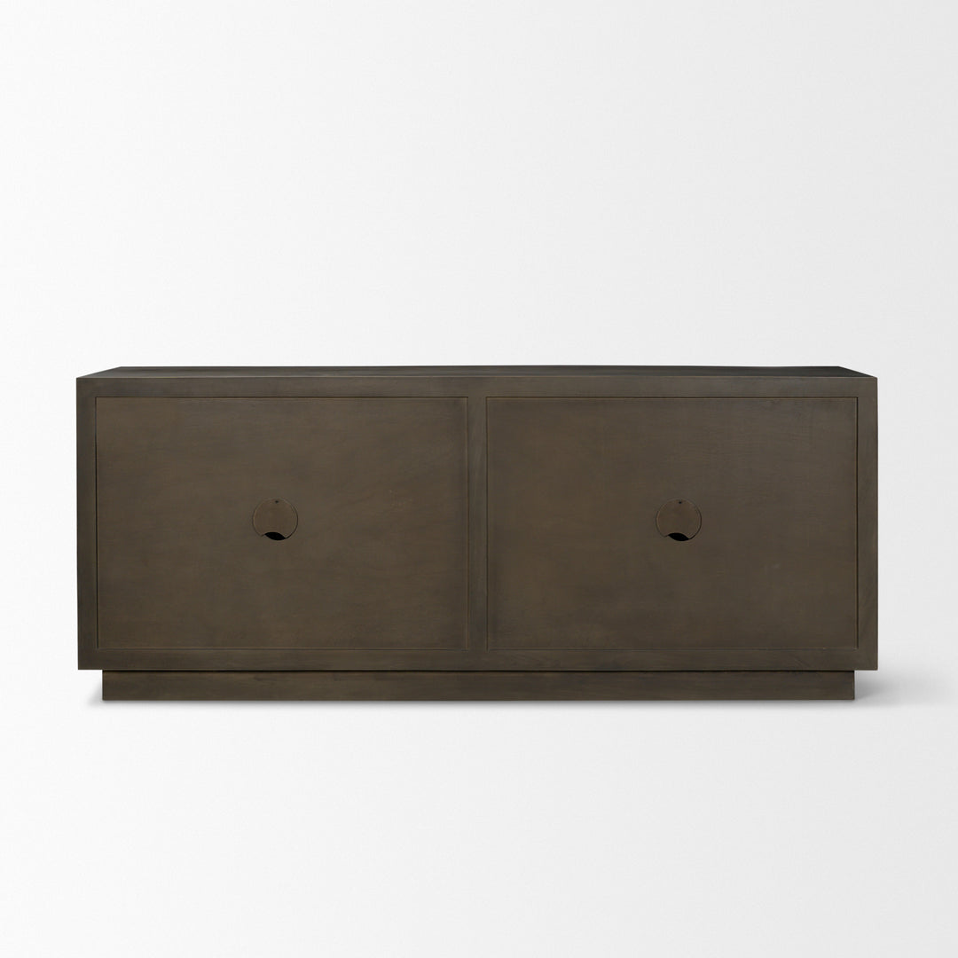Cinder Distressed Dark Brown Wood Reeded 4-Door Closed Sideboard