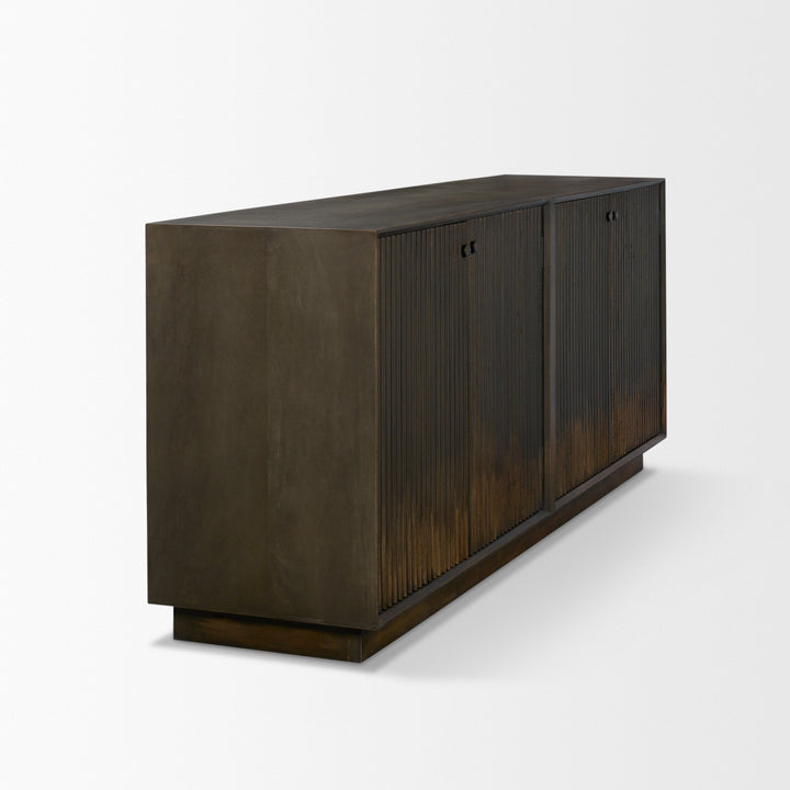 Cinder Distressed Dark Brown Wood Reeded 4-Door Closed Sideboard