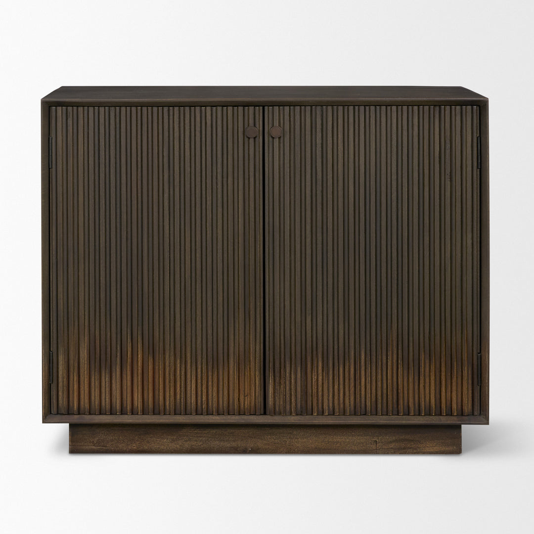 Cinder Distressed Dark Brown Wood Reeded 2-Door Closed Accent Cabinet