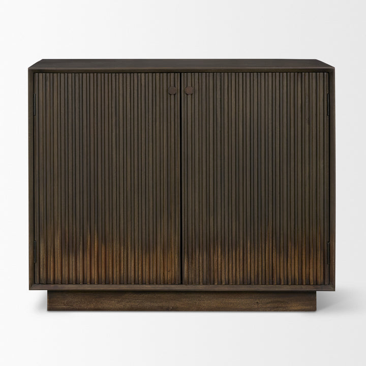 Cinder Distressed Dark Brown Wood Reeded 2-Door Closed Accent Cabinet