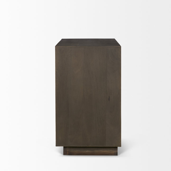 Cinder Distressed Dark Brown Wood Reeded 2-Door Closed Accent Cabinet