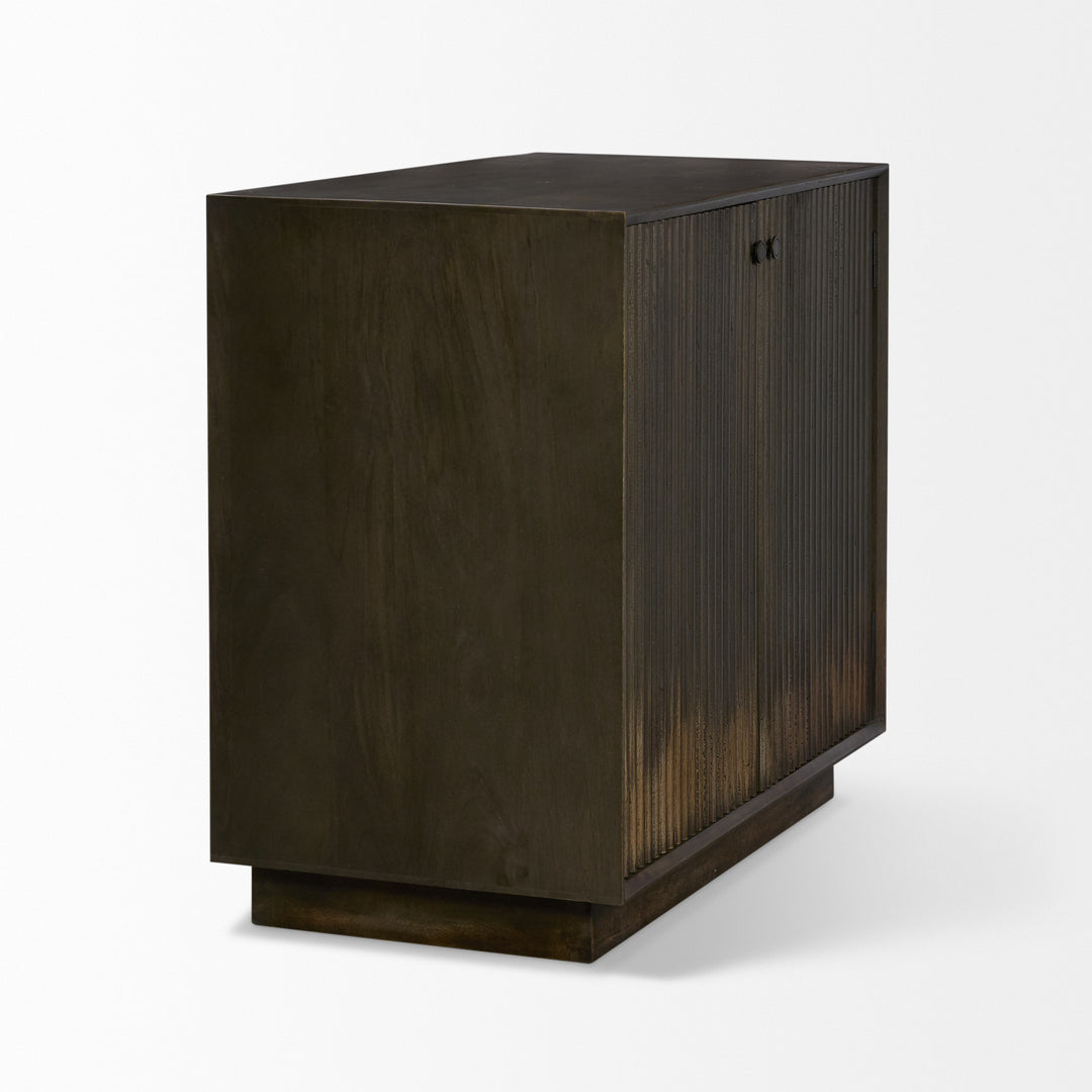 Cinder Distressed Dark Brown Wood Reeded 2-Door Closed Accent Cabinet