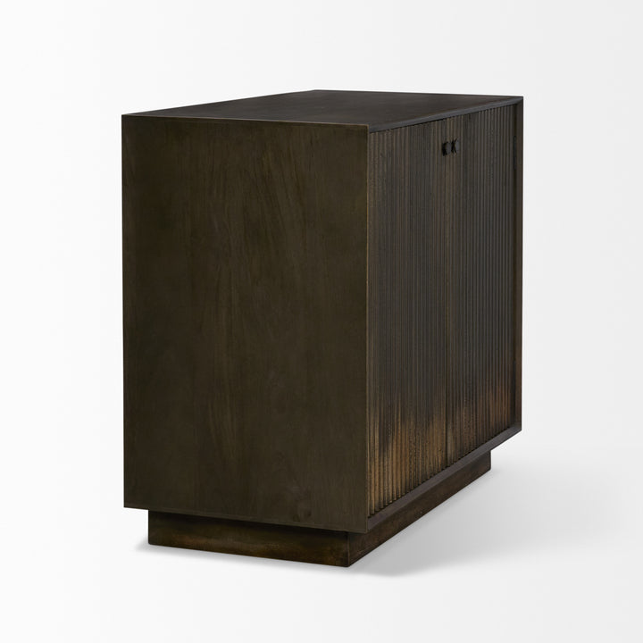 Cinder Distressed Dark Brown Wood Reeded 2-Door Closed Accent Cabinet