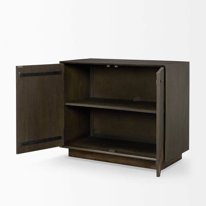 Cinder Distressed Dark Brown Wood Reeded 2-Door Closed Accent Cabinet