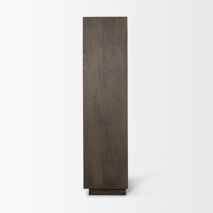 Cinder Distressed Dark Brown Wood Reeded 2-Door Closed Tall Cabinet