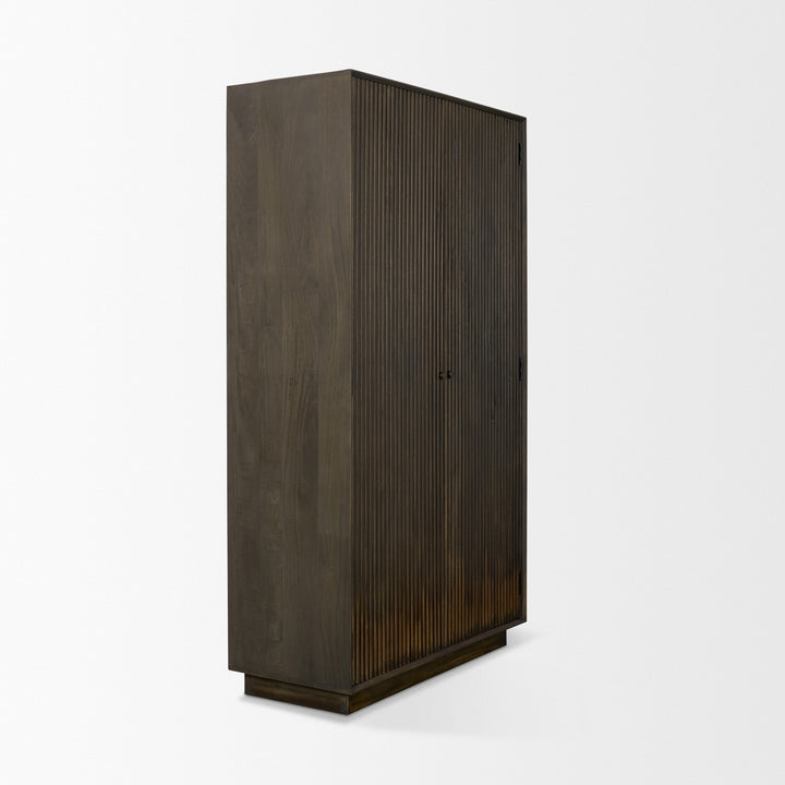 Cinder Distressed Dark Brown Wood Reeded 2-Door Closed Tall Cabinet