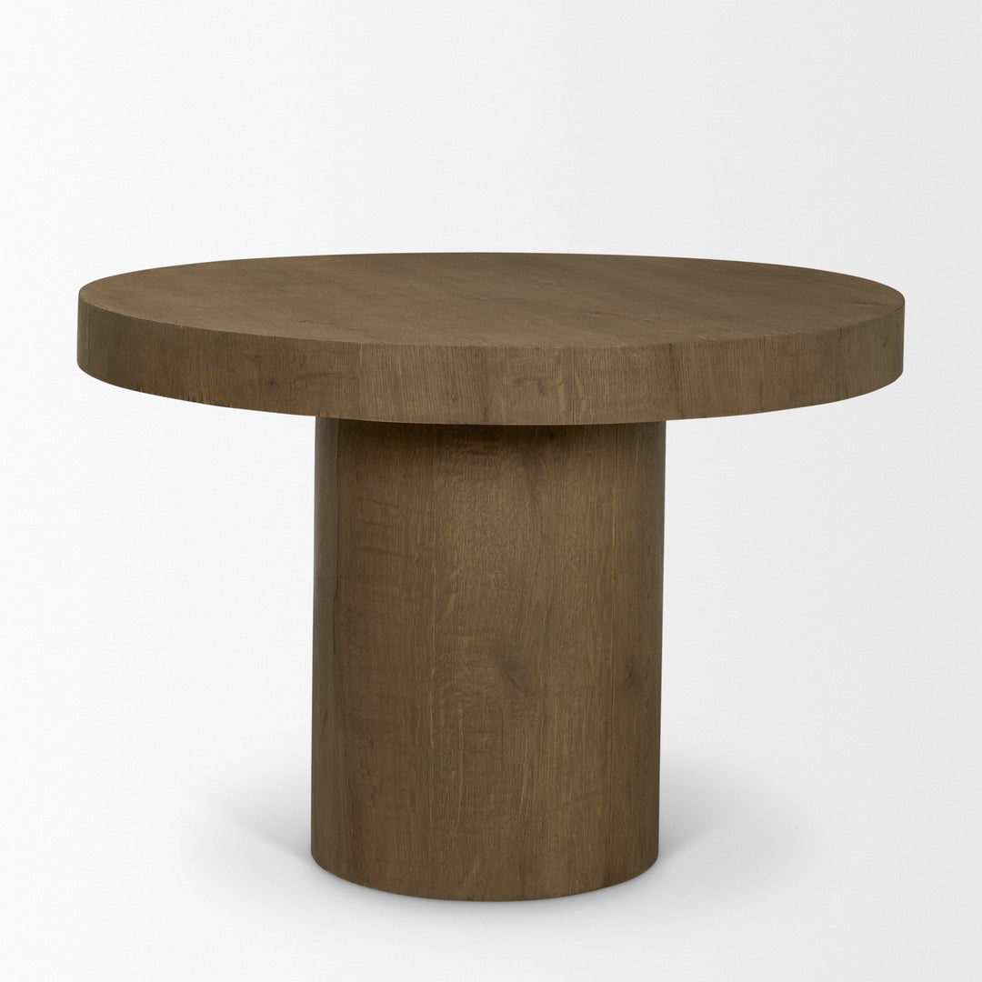 Lyonne 42" Round Medium Brown Oak Wood Pedestal Dining Table