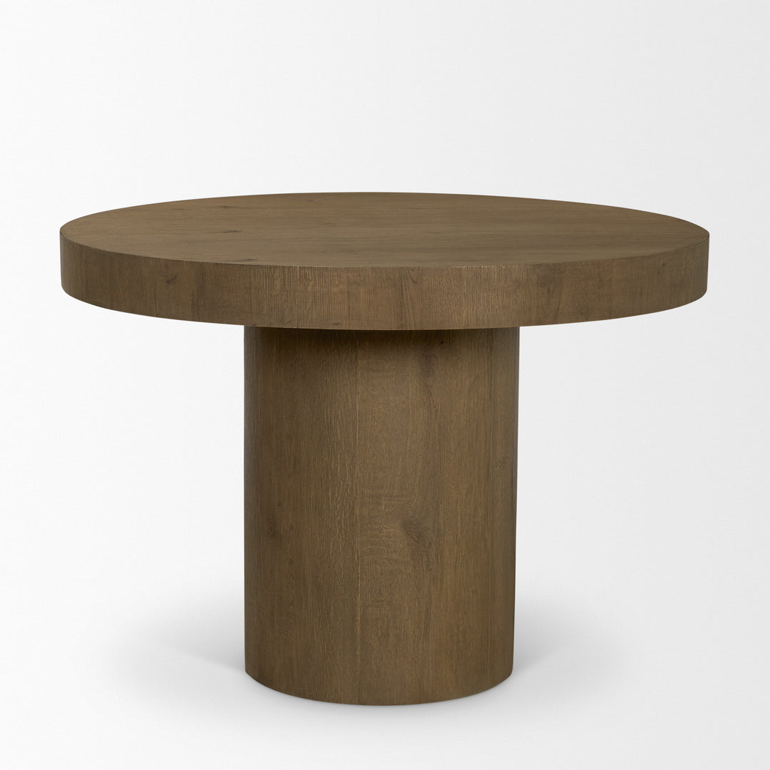 Lyonne 42" Round Medium Brown Oak Wood Pedestal Dining Table
