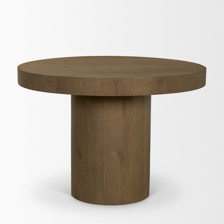Lyonne 42" Round Medium Brown Oak Wood Pedestal Dining Table