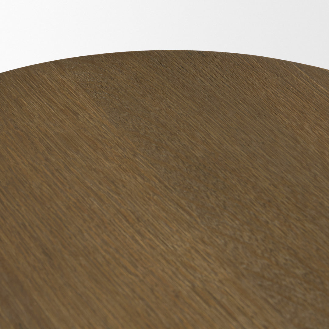 Lyonne Round Medium Brown Oak Wood Pedestal Side Tables