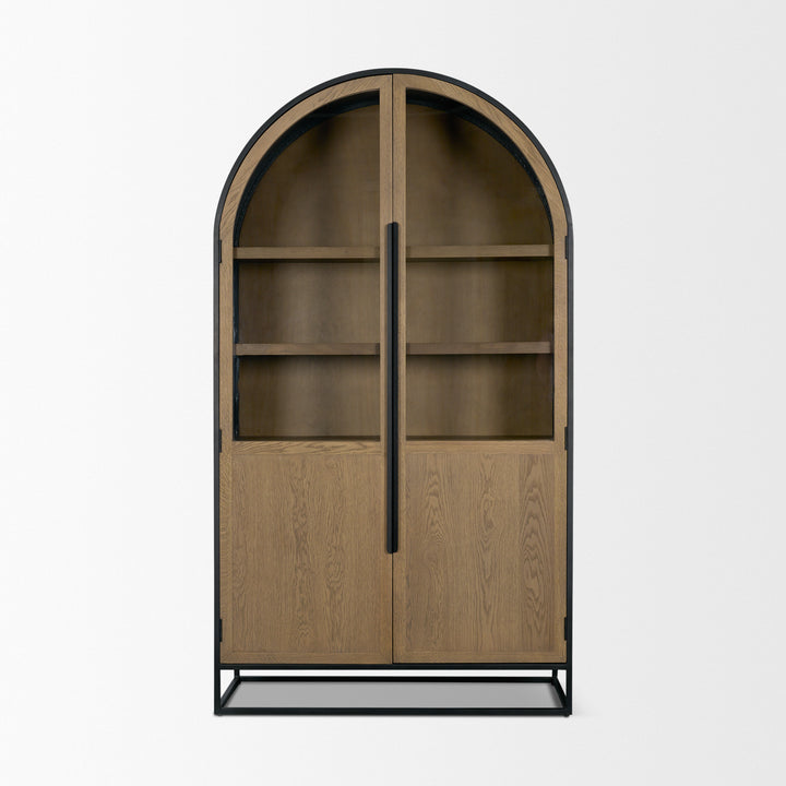 Sloan 47.5W x 80.5H Light Brown W/Black Metal Frame Arched Cabinet