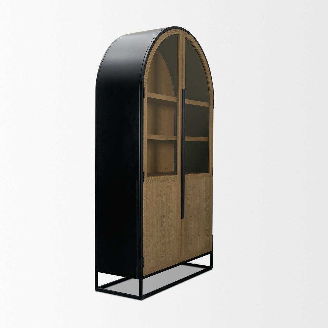 Sloan 47.5W x 80.5H Light Brown W/Black Metal Frame Arched Cabinet