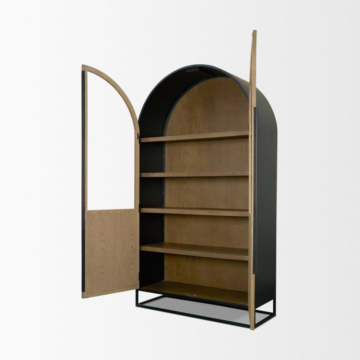 Sloan 47.5W x 80.5H Light Brown W/Black Metal Frame Arched Cabinet