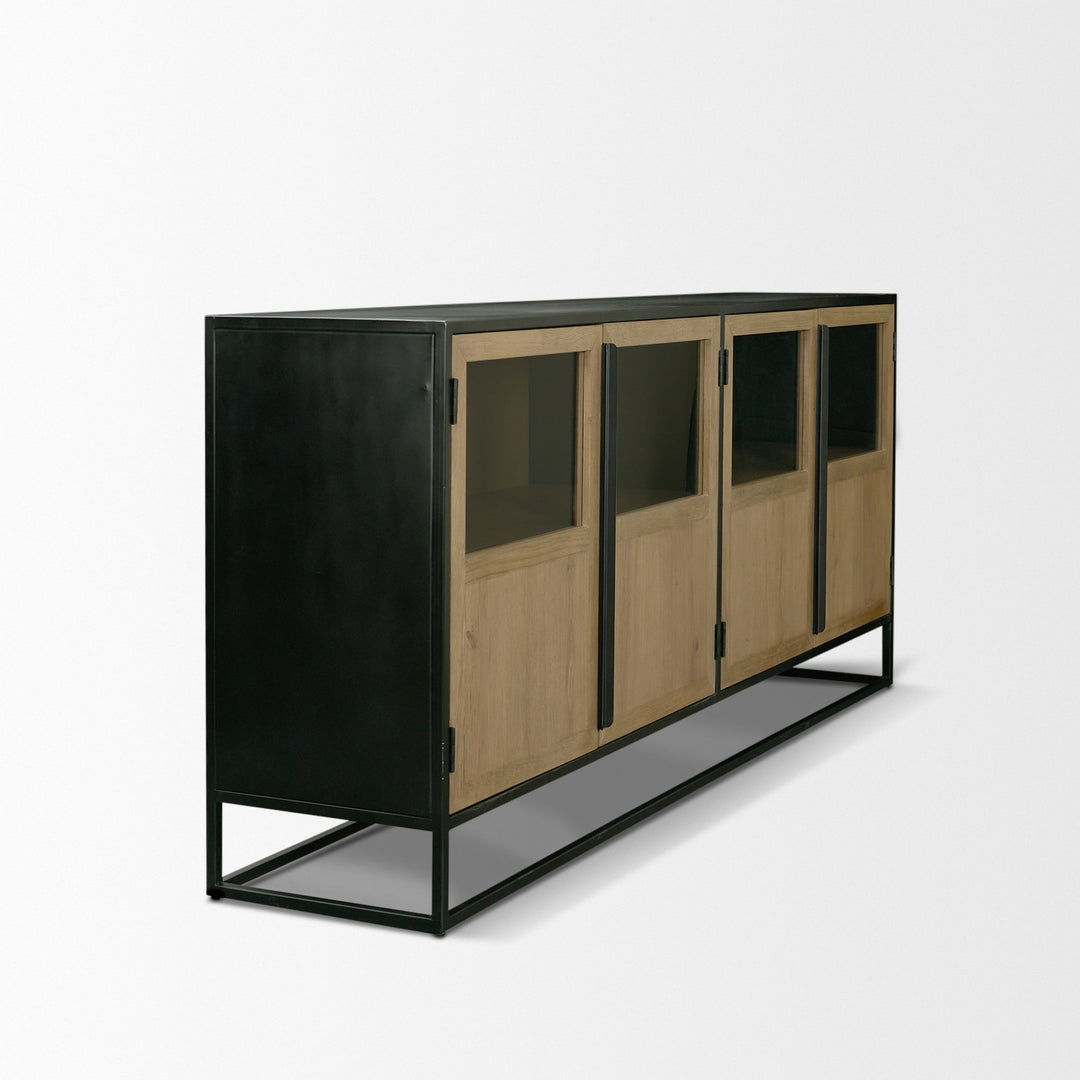 Sloan 80" Light Brown Wood W/Black Metal Frame Sideboard