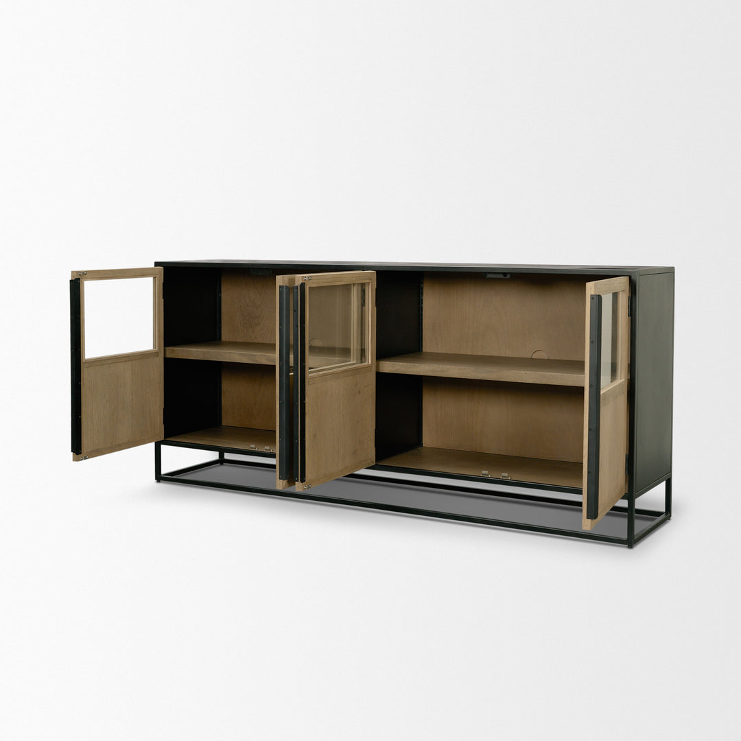Sloan 80" Light Brown Wood W/Black Metal Frame Sideboard