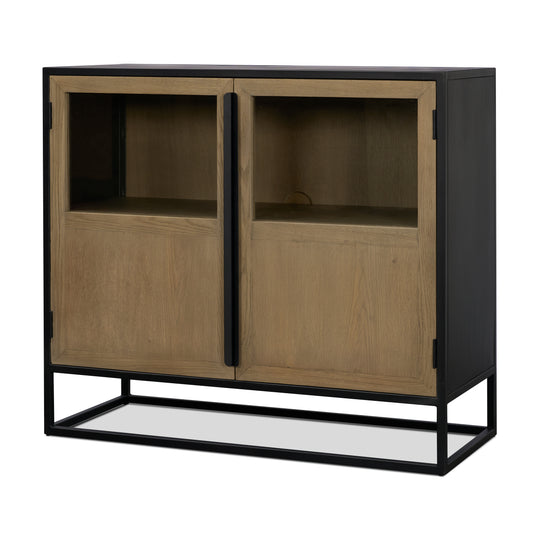 Sloan 40.0W Light Brown W/Black Metal Frame Accent Cabinet
