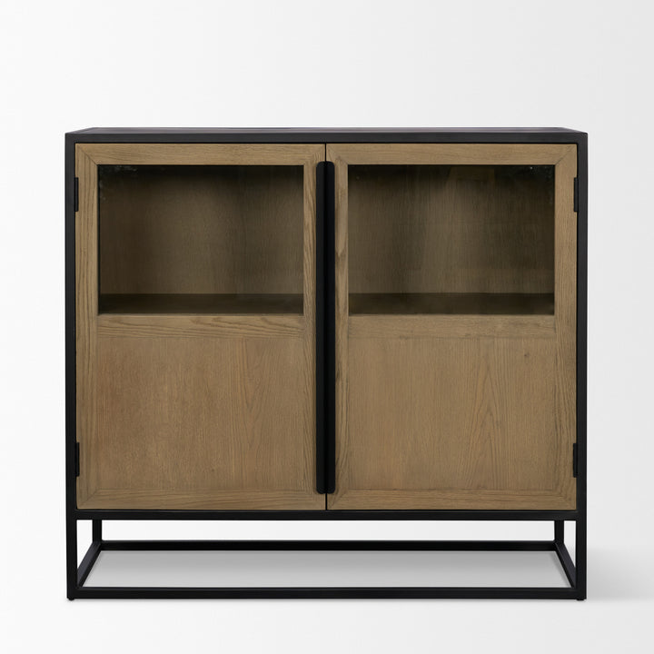 Sloan 40.0W Light Brown W/Black Metal Frame Accent Cabinet