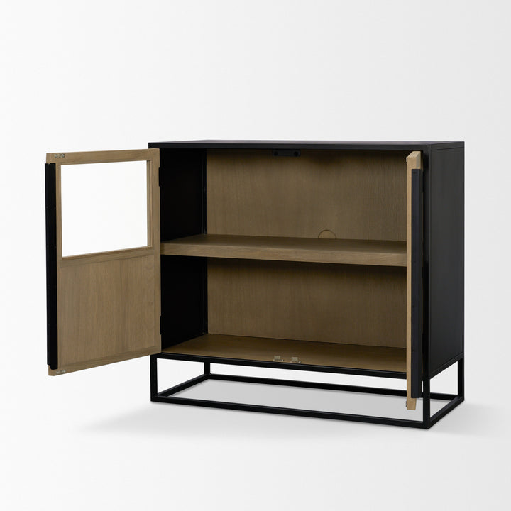 Sloan 40.0W Light Brown W/Black Metal Frame Accent Cabinet