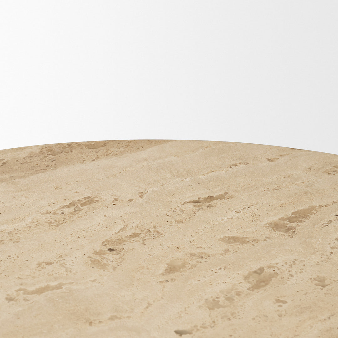 Allyson 42" Light Wood Base w/ Travertine Top Dining Table