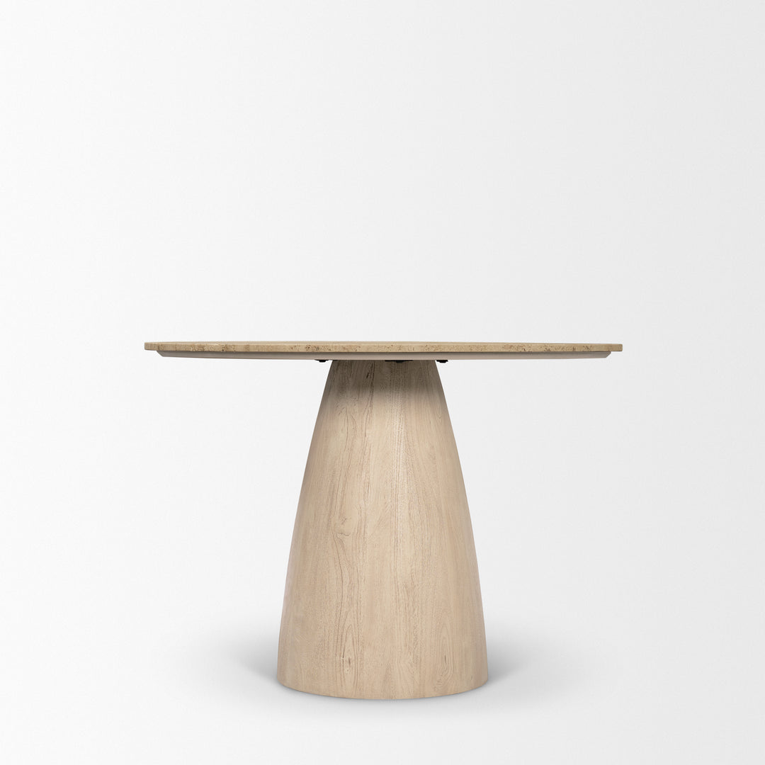 Allyson 42" Light Wood Base w/ Travertine Top Dining Table