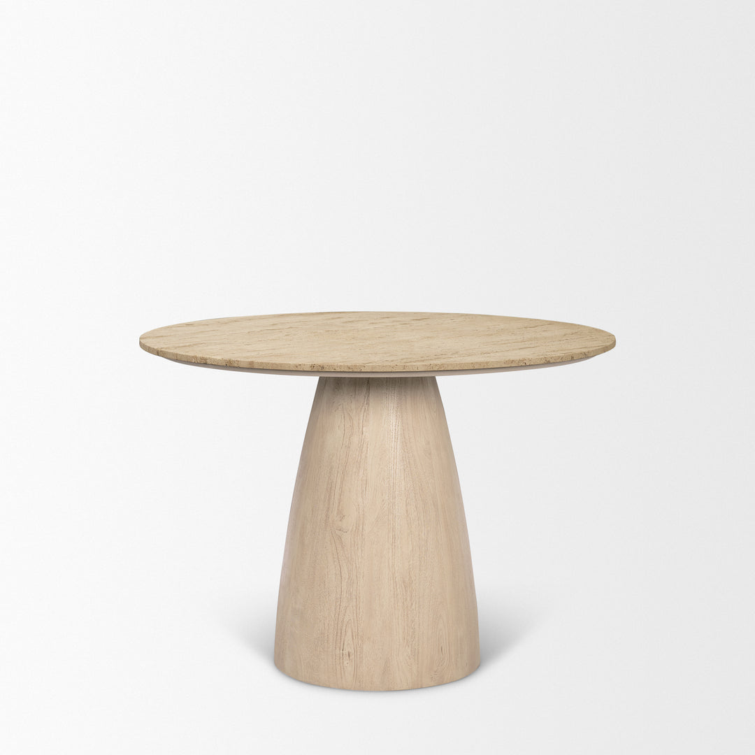 Allyson 42" Light Wood Base w/ Travertine Top Dining Table
