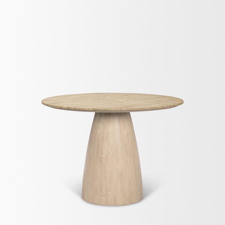 Allyson 42" Light Wood Base w/ Travertine Top Dining Table