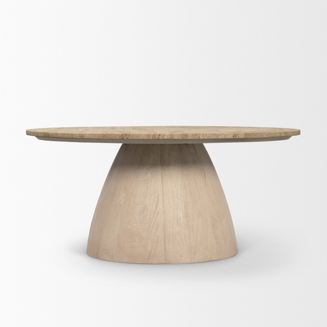 Allyson 36" Light Wood Base w/ Travertine Top Coffee Table
