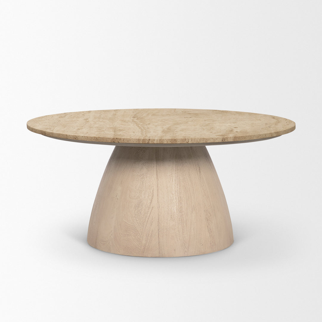 Allyson 36" Light Wood Base w/ Travertine Top Coffee Table