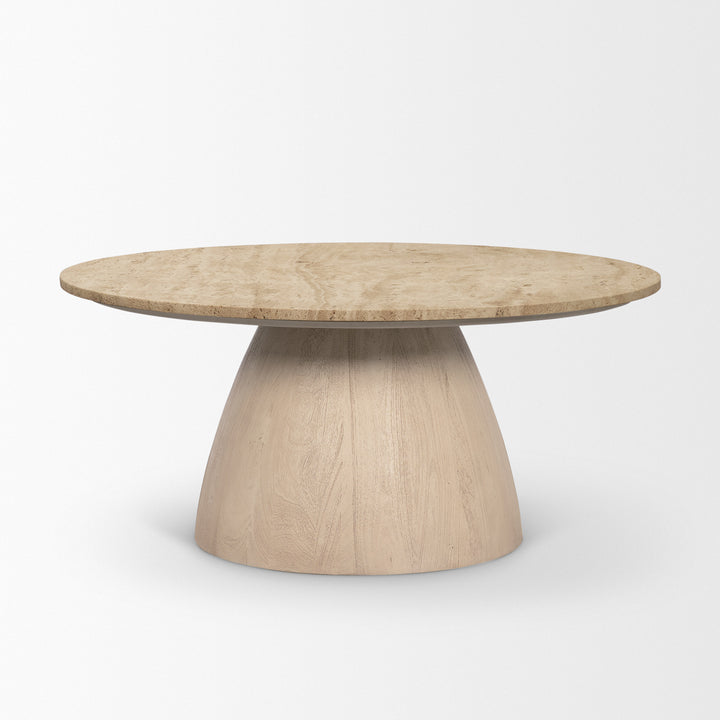 Allyson 36" Light Wood Base w/ Travertine Top Coffee Table