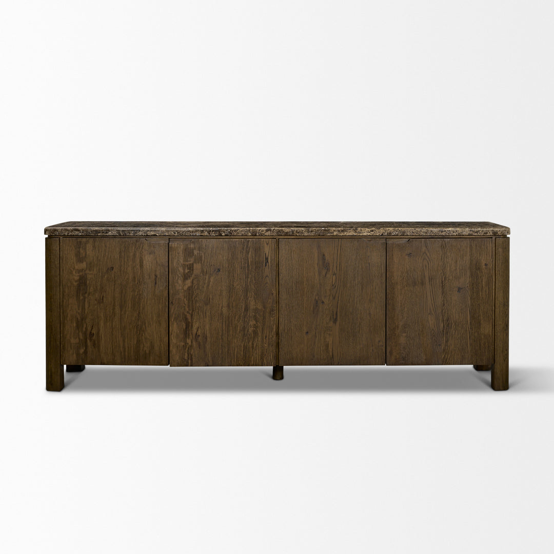 Kendrix Dark Brown Oak Wood Cappuccino Marble 4 Door Closed Sideboard