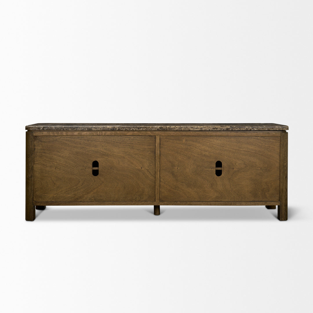 Kendrix Dark Brown Oak Wood Cappuccino Marble 4 Door Closed Sideboard