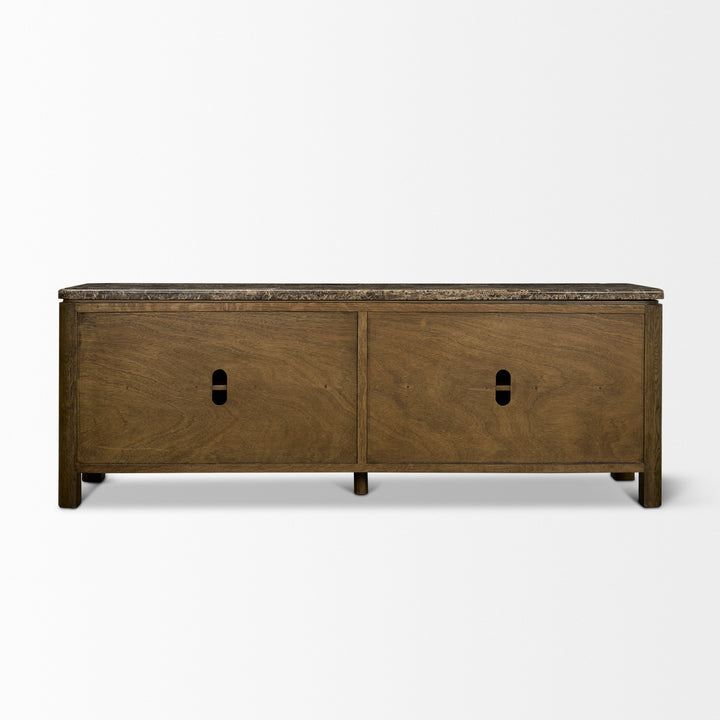 Kendrix Dark Brown Oak Wood Cappuccino Marble 4 Door Closed Sideboard
