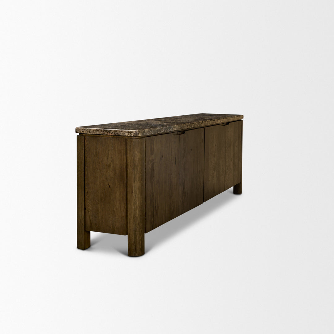 Kendrix Dark Brown Oak Wood Cappuccino Marble 4 Door Closed Sideboard