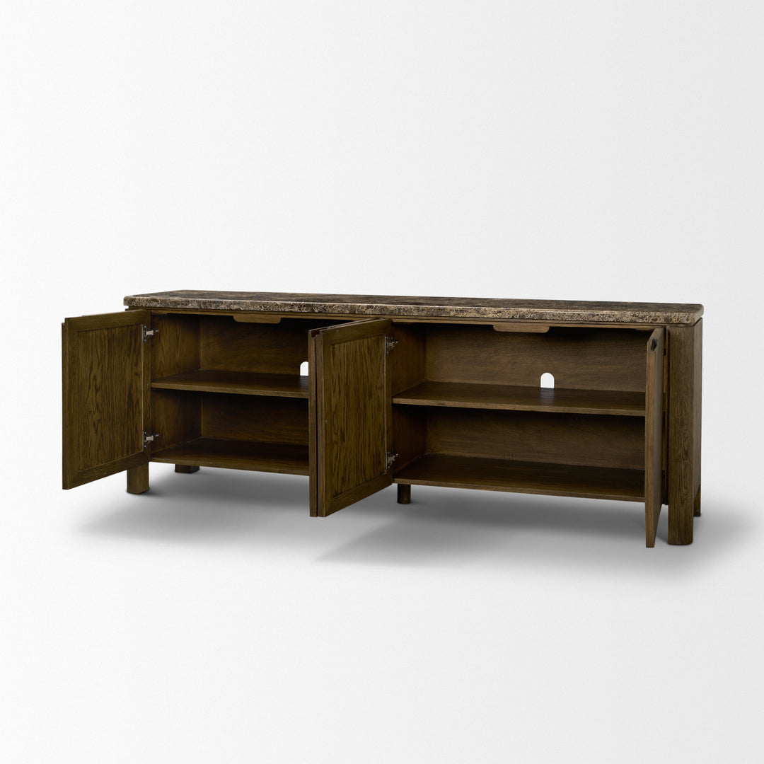 Kendrix Dark Brown Oak Wood Cappuccino Marble 4 Door Closed Sideboard