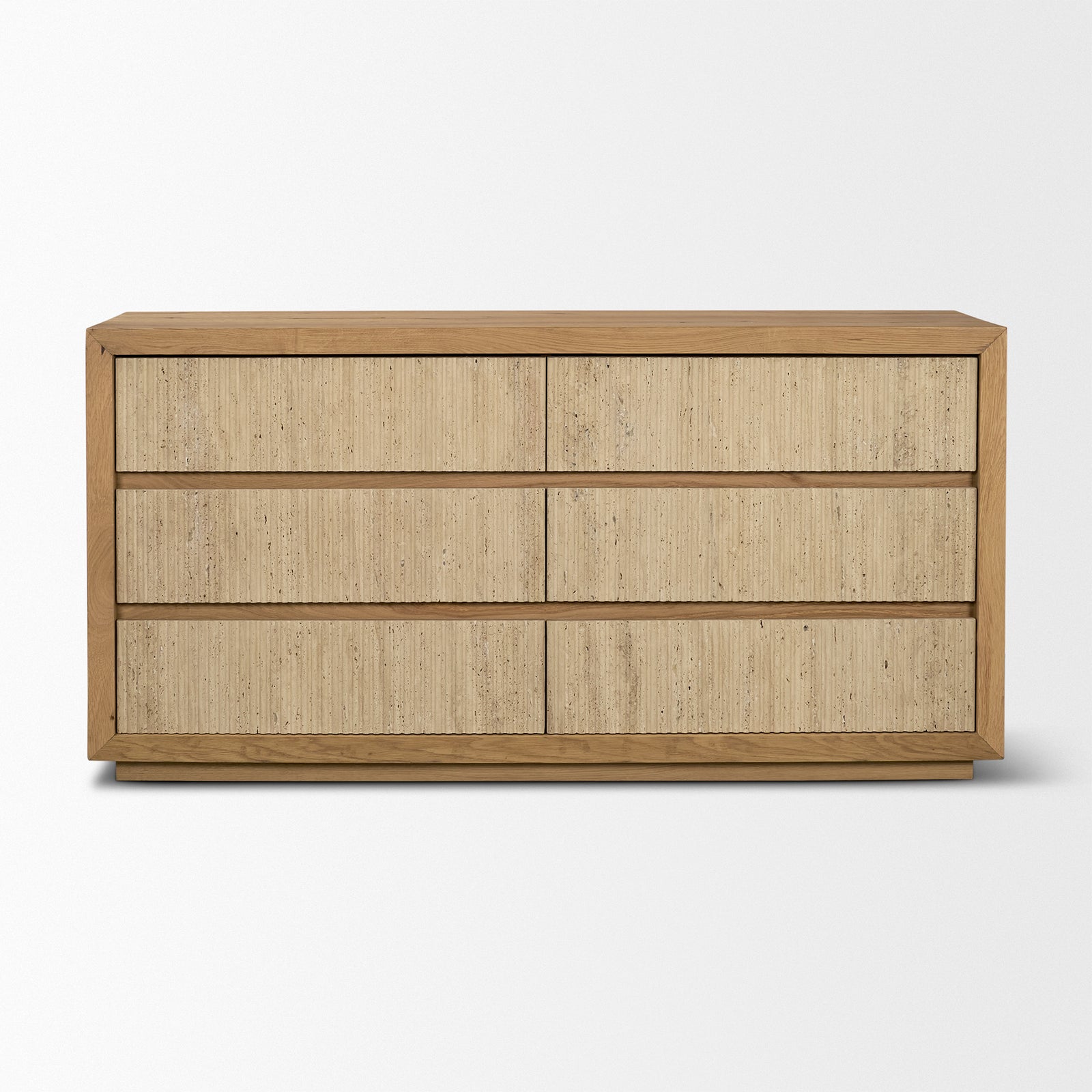 Travona Oak Wood w/ Travertine 6 Drawer Dresser