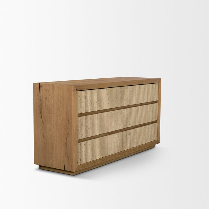 Travona Oak Wood w/ Travertine 6 Drawer Dresser
