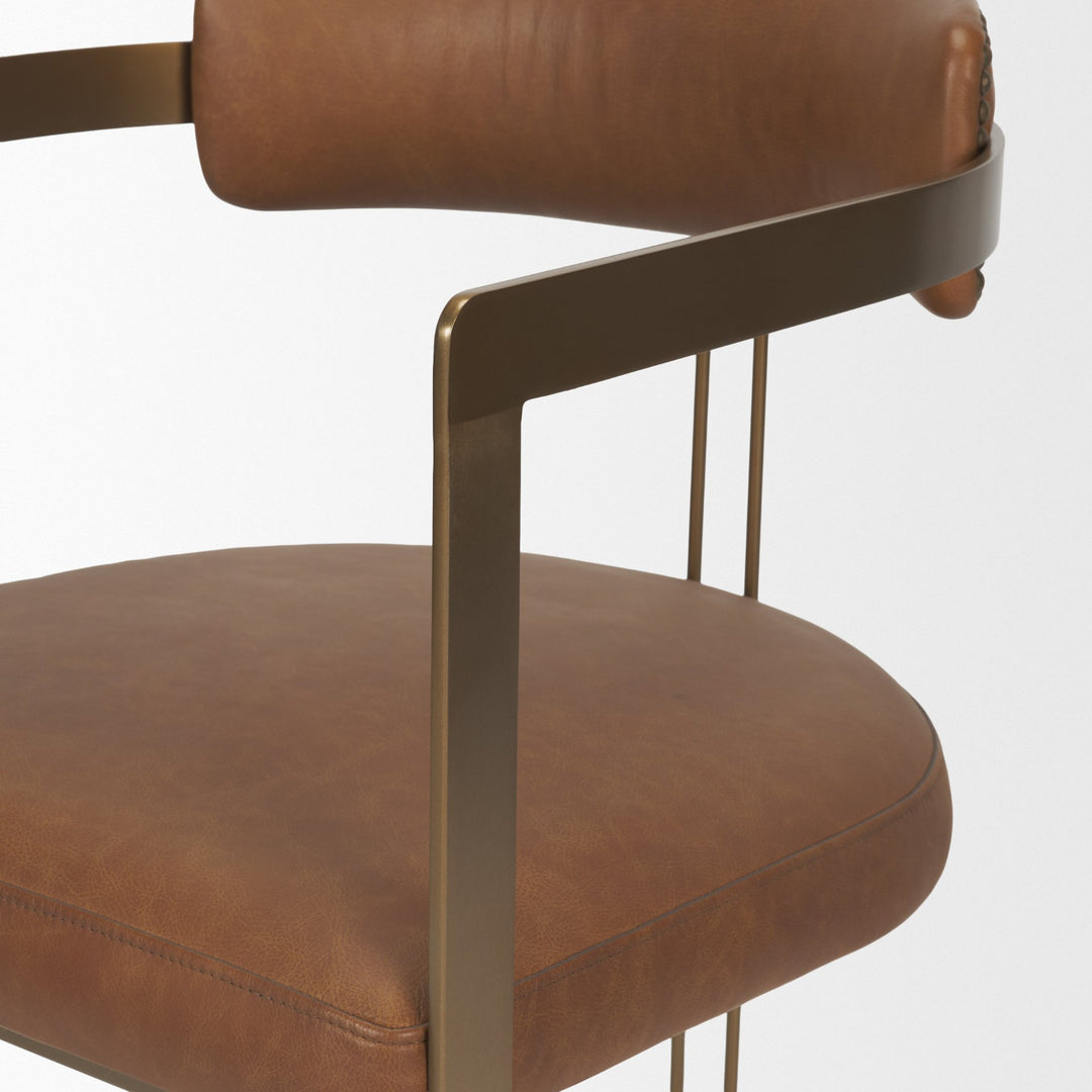 Hollyfield I Brown Leather Seat Gold Iron Frame Dining Chair