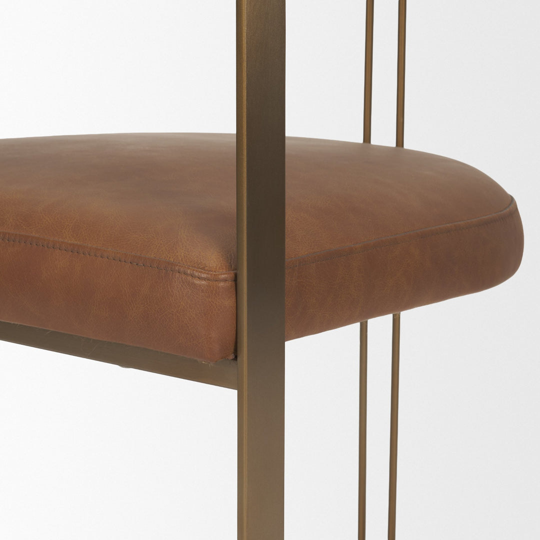 Hollyfield I Brown Leather Seat Gold Iron Frame Dining Chair