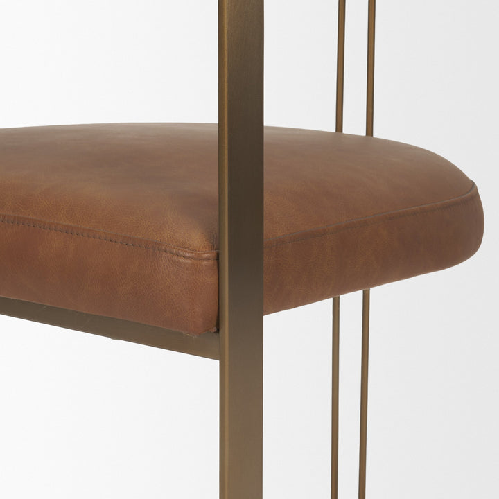 Hollyfield I Brown Leather Seat Gold Iron Frame Dining Chair