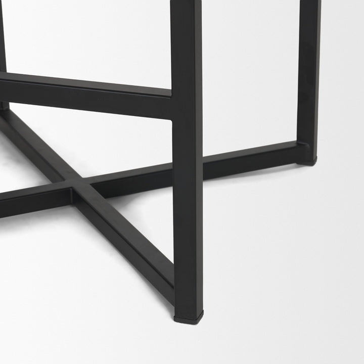 Frodo 26.5H Seat Height White Fabric Seat Black Metal Base Stool