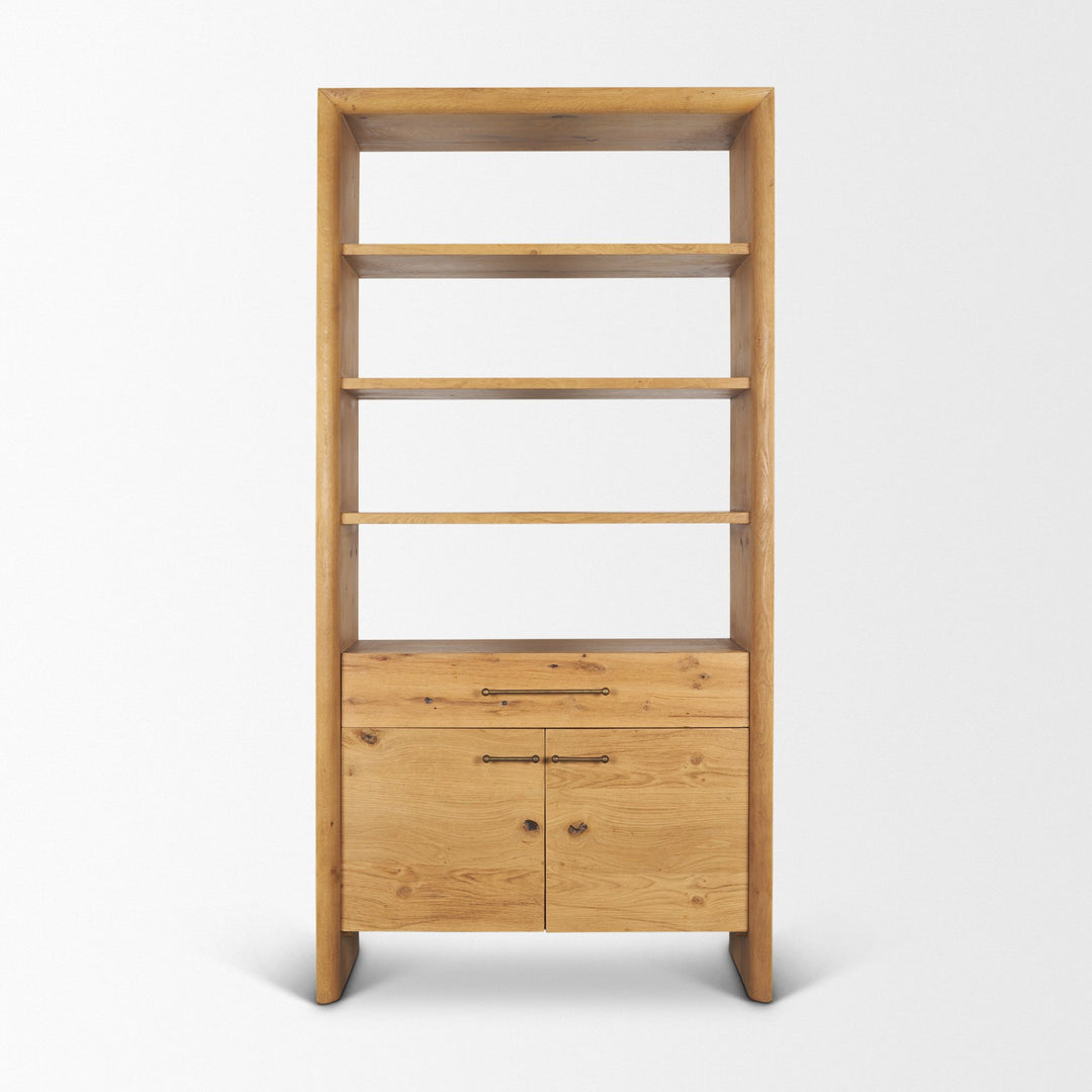 Belford 2-Door Open Light Brown Oak Wood Shelving Unit
