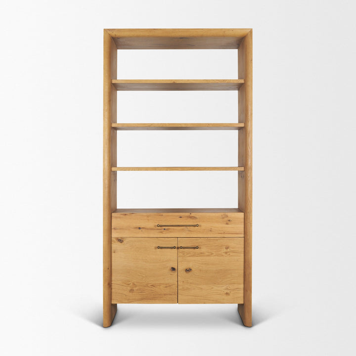Belford 2-Door Open Light Brown Oak Wood Shelving Unit
