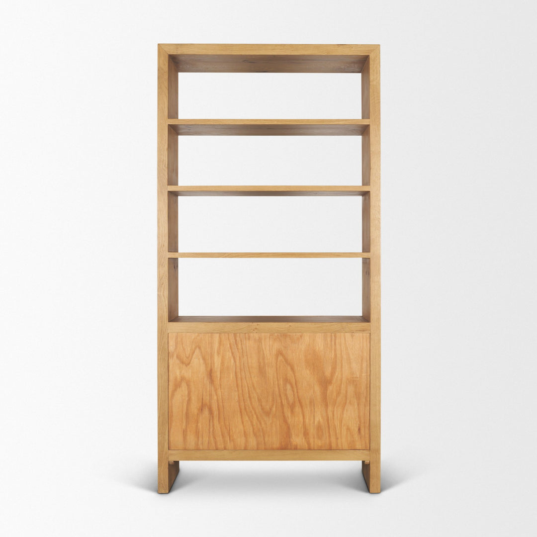 Belford 2-Door Open Light Brown Oak Wood Shelving Unit
