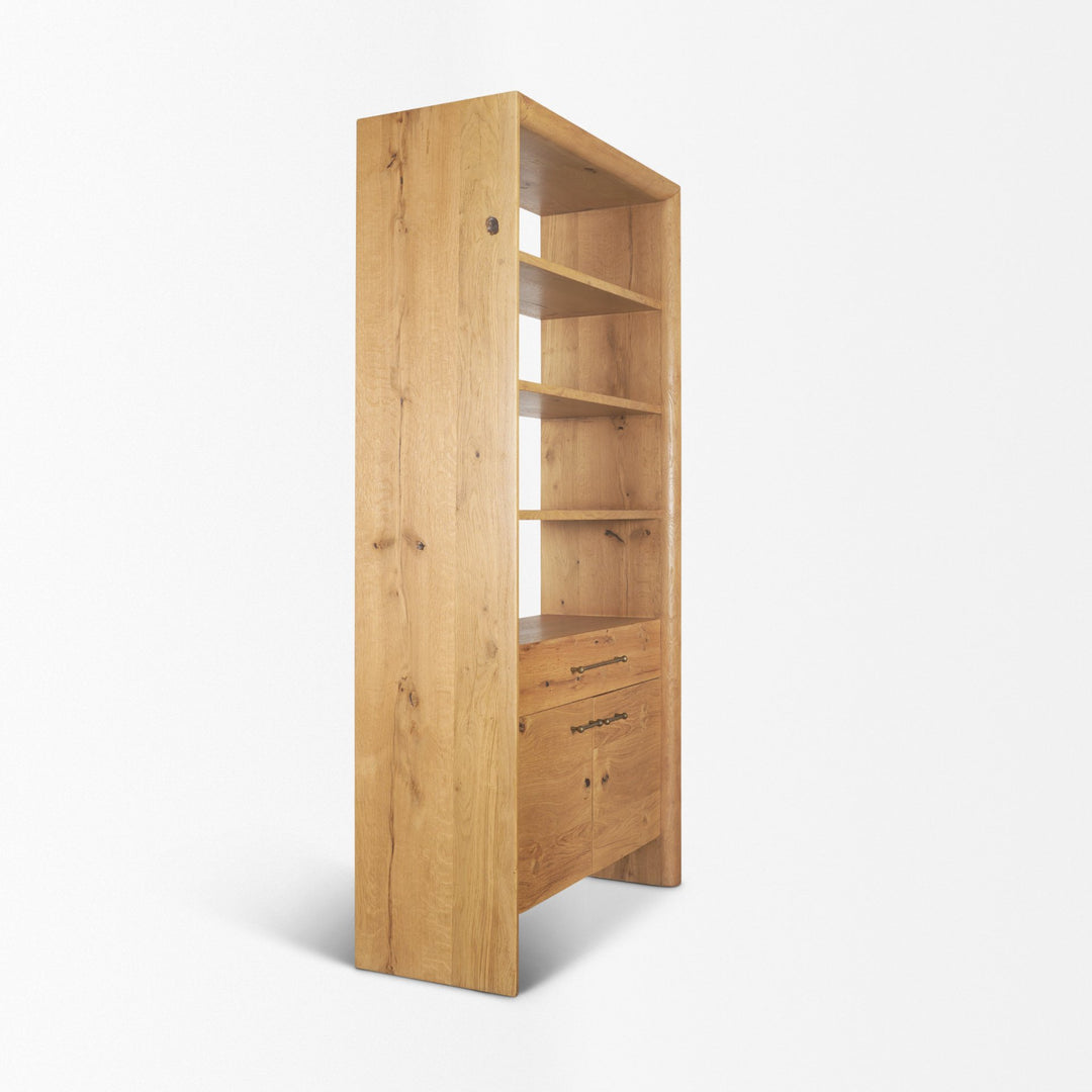 Belford 2-Door Open Light Brown Oak Wood Shelving Unit