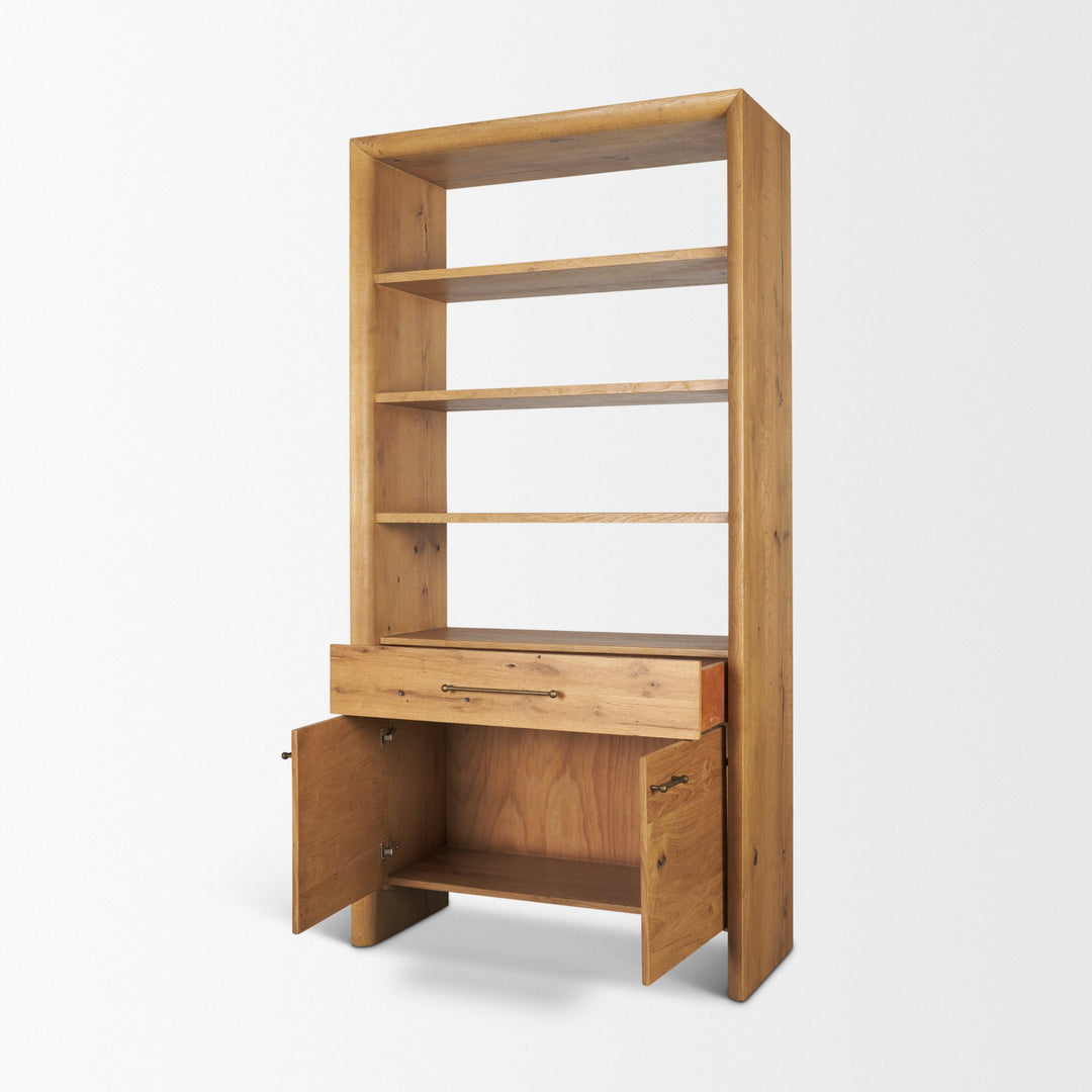 Belford 2-Door Open Light Brown Oak Wood Shelving Unit