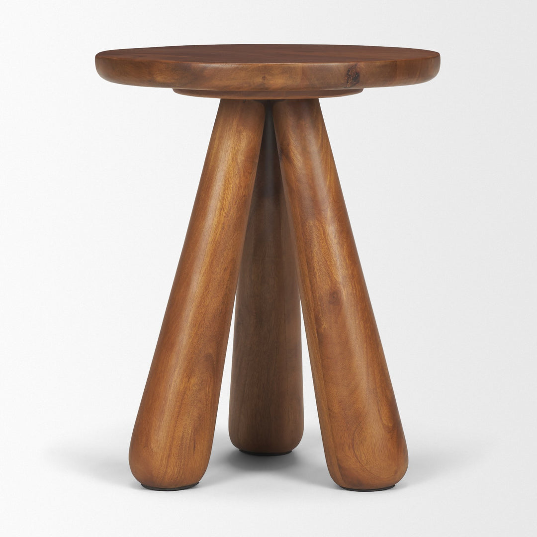 Mora Medium Brown Wood 3-Legged Accent Table