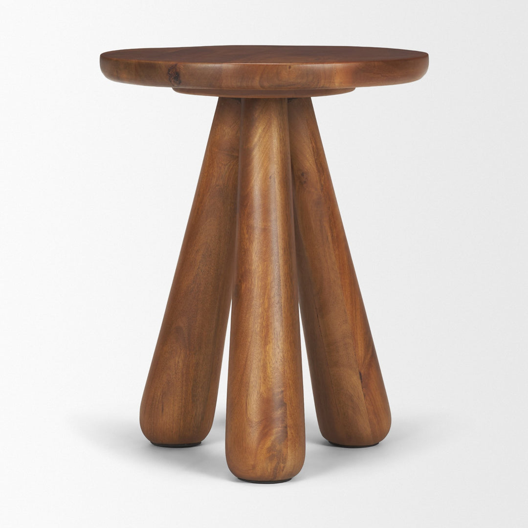 Mora Medium Brown Wood 3-Legged Accent Table