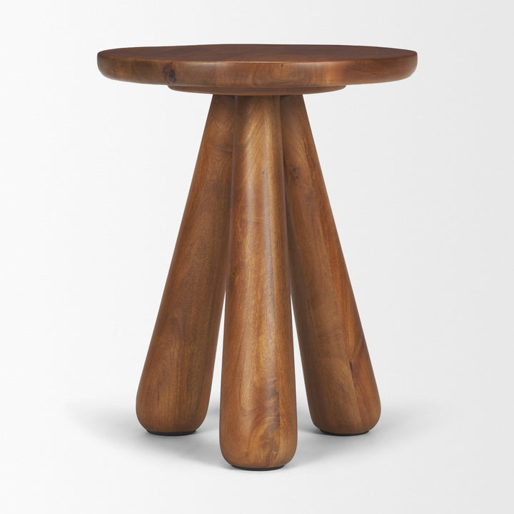 Mora Medium Brown Wood 3-Legged Accent Table